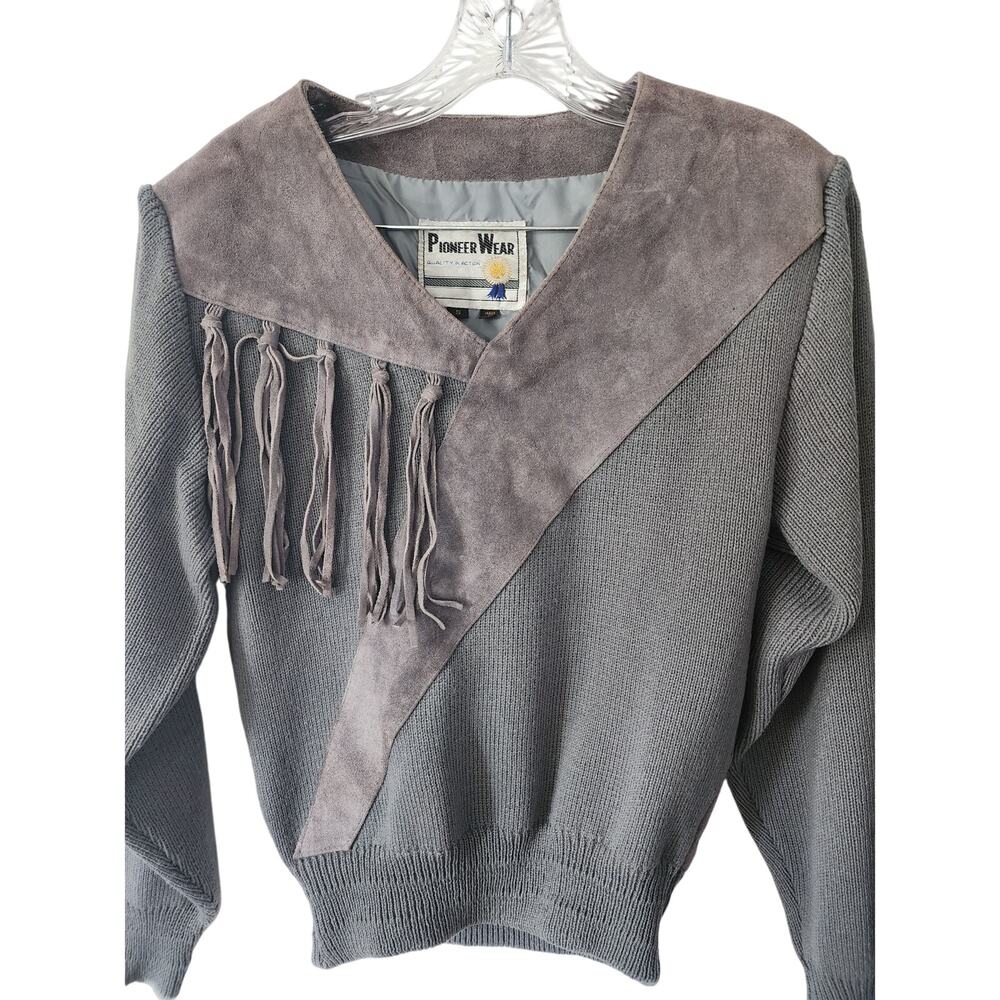 Vintage Pioneer Wear Suede Leather Sweater Rodeo Western Fringe Size Small